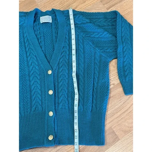 Vintage Wool Pendleton Green Women's Sweater Gold Buttons Classic Old Money LG - Picture 9 of 9